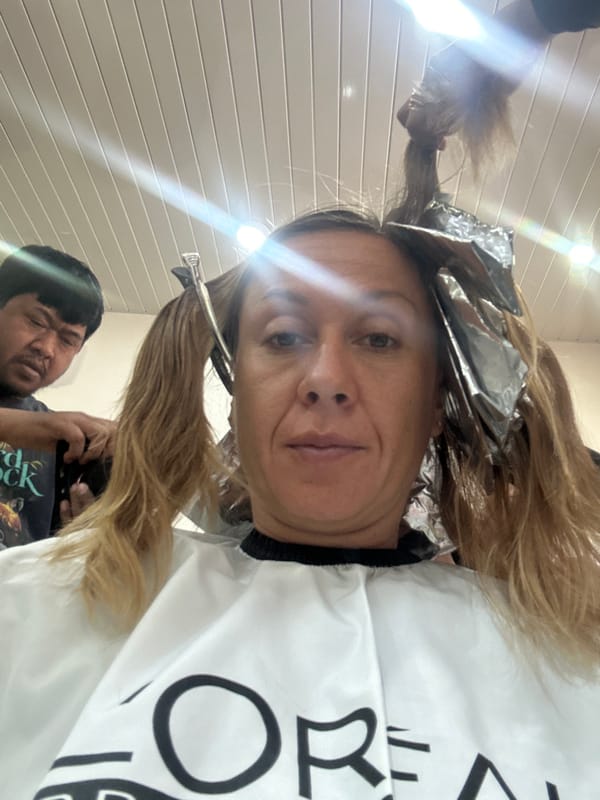Hair coloring session at a North Kuta salon, Bali