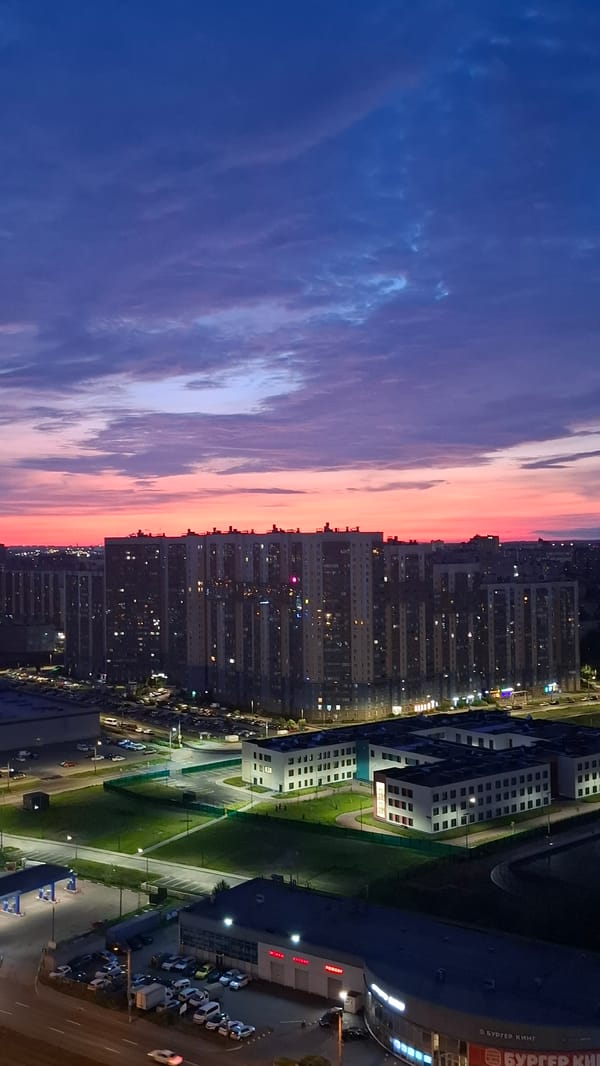 Twilight aerial views captured over Russian city Friday evening