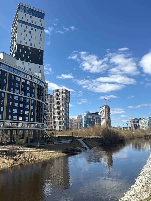 Spring morning riverfront scenes documented in Yekaterinburg, Russia