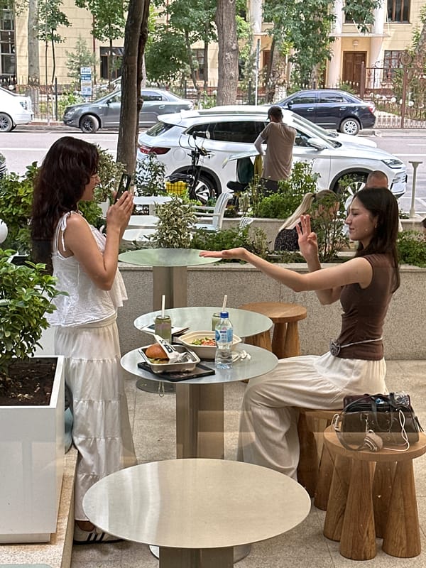Morning cafe gathering captured in Tashkent, Uzbekistan