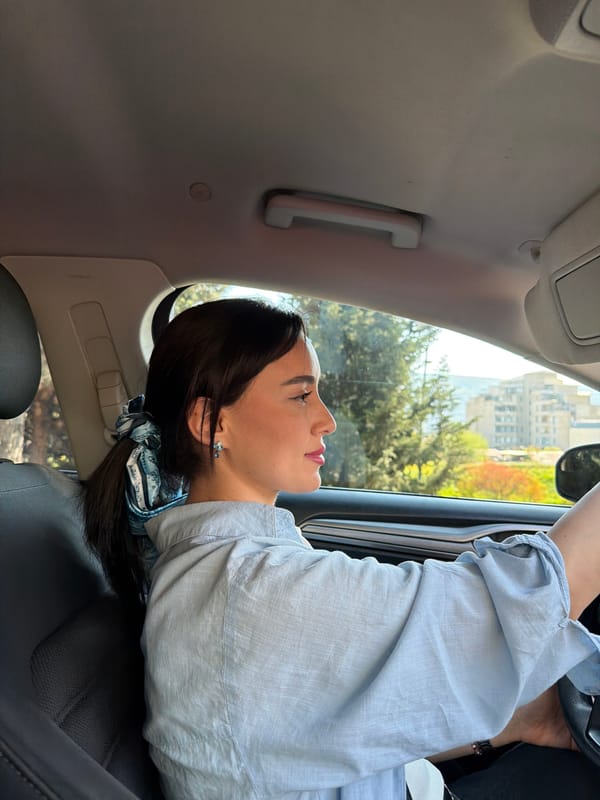 Two women photographed during car ride in Tbilisi