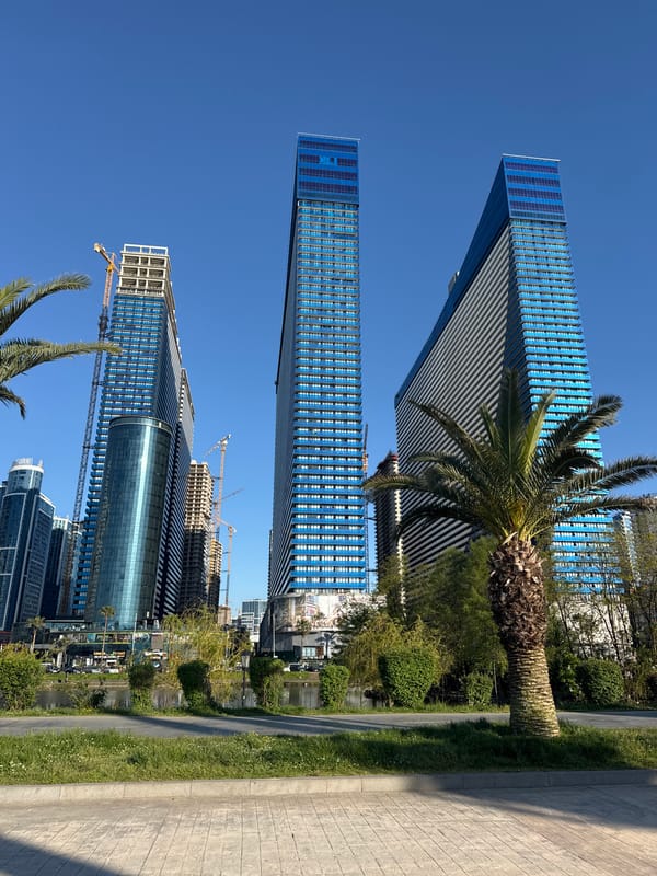 Modern Batumi waterfront district documented on sunny afternoon