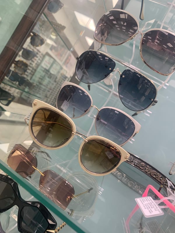 Sunglasses display observed in retail showcase