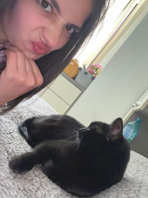 Woman takes playful selfies with black cat in Bulgaria