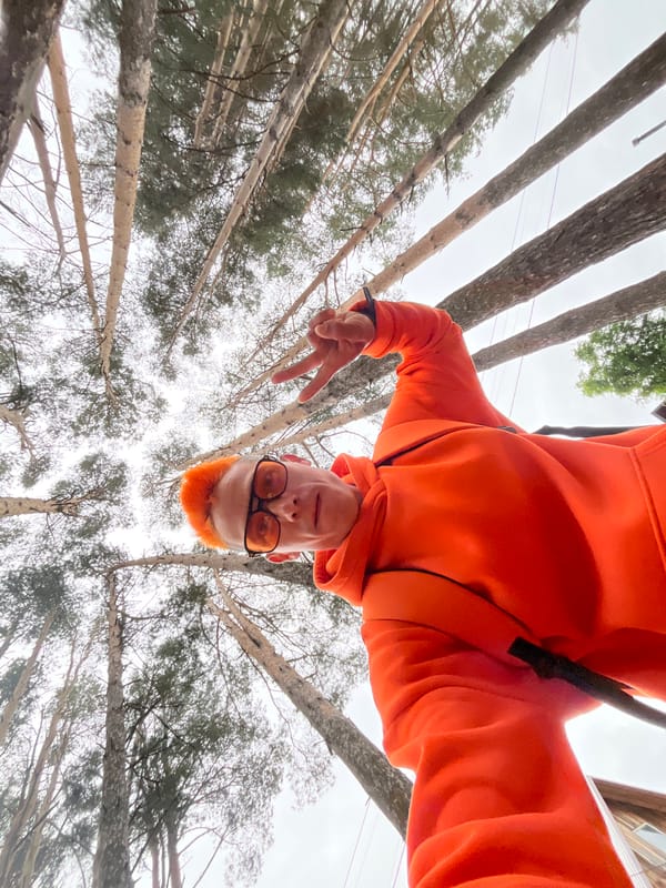 Orange-clad person photographed in Russian forest at night