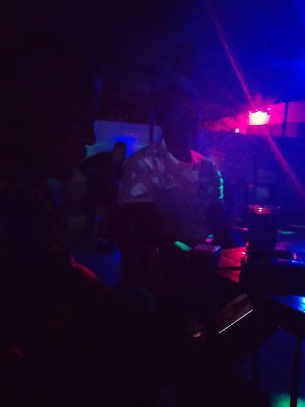 Nightlife venue captured in colorful artificial lighting