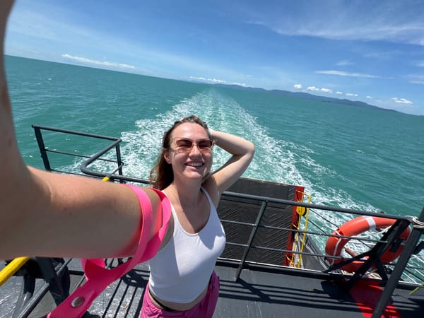 Ferry selfies and turquoise water off the Thai coast
