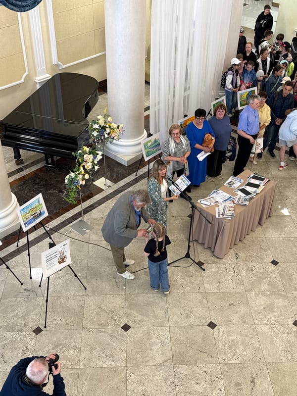Children's art exhibition held in grand hall, Votkinsk, Russia