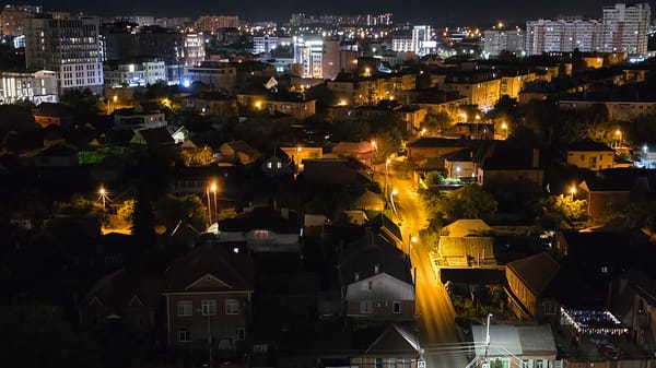 Krasnodar neighborhood at night, from above and below