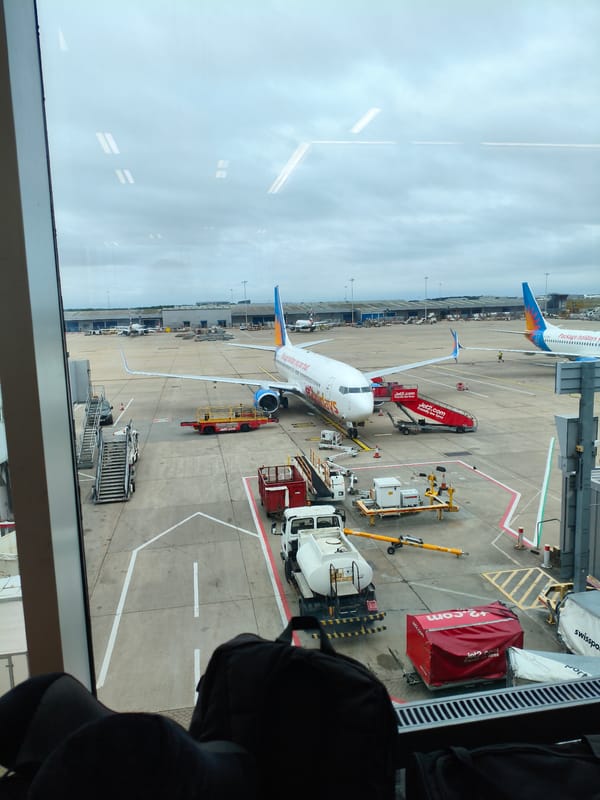 Two Jet2 planes sit on the tarmac at Stansted Airport