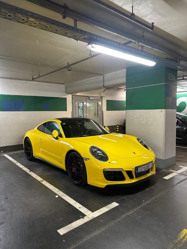 Yellow Porsche 911 GTS spotted parked and in motion, Zagreb