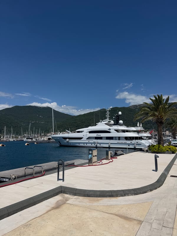 Afternoon at Porto Montenegro marina featuring luxury yacht Elena