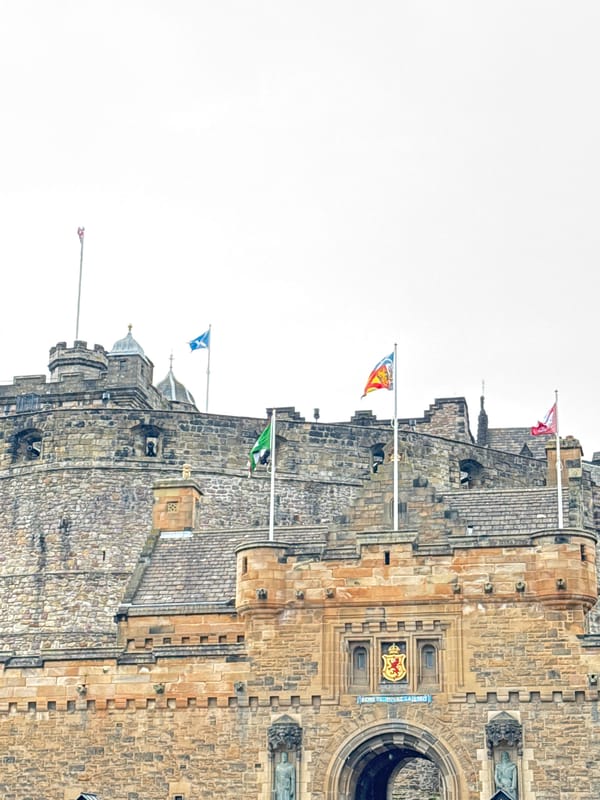 Edinburgh Castle and cobblestone street life on a July afternoon