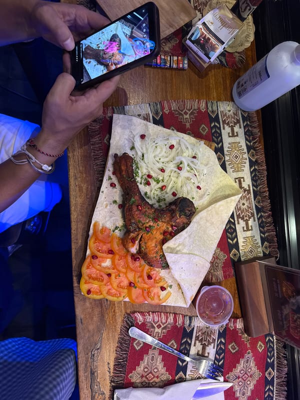 Dinner documented in North Kuta, grilled meat with vegetables