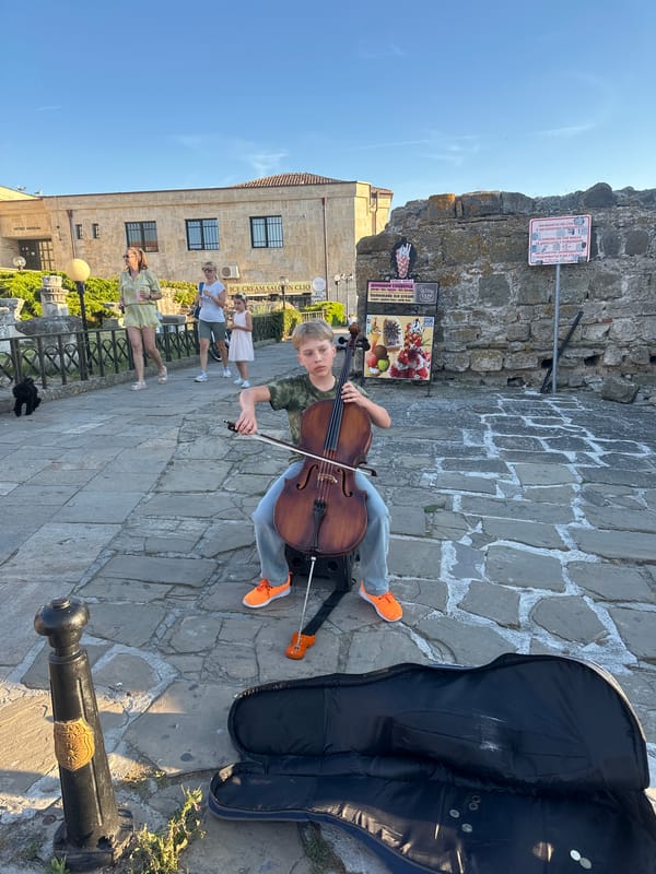 Afternoon in Nesebar: harbor, old town streets, live cello