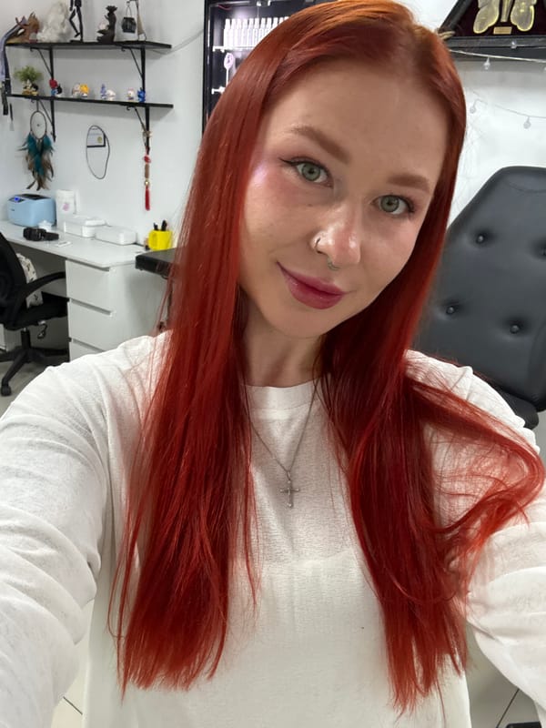 Red-haired woman photographed during recording session in Rostov-on-Don