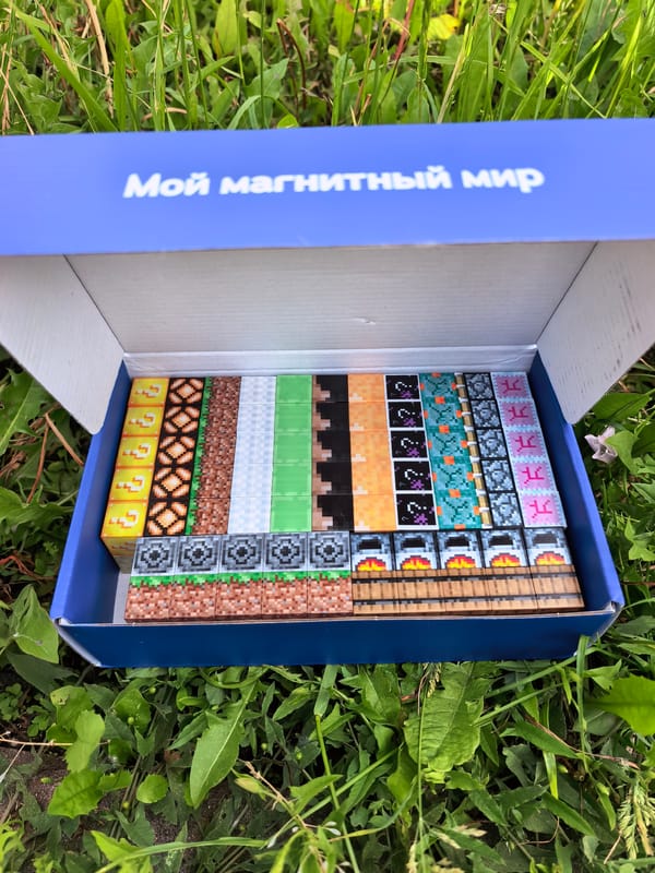Person unboxes toy blocks in Sterlitamak park
