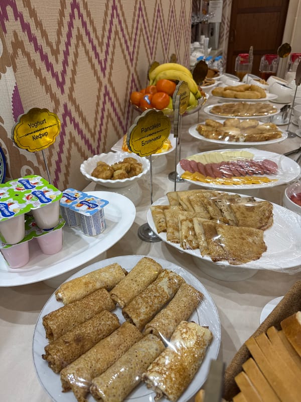 Breakfast buffet documented at Samarkand hotel or restaurant