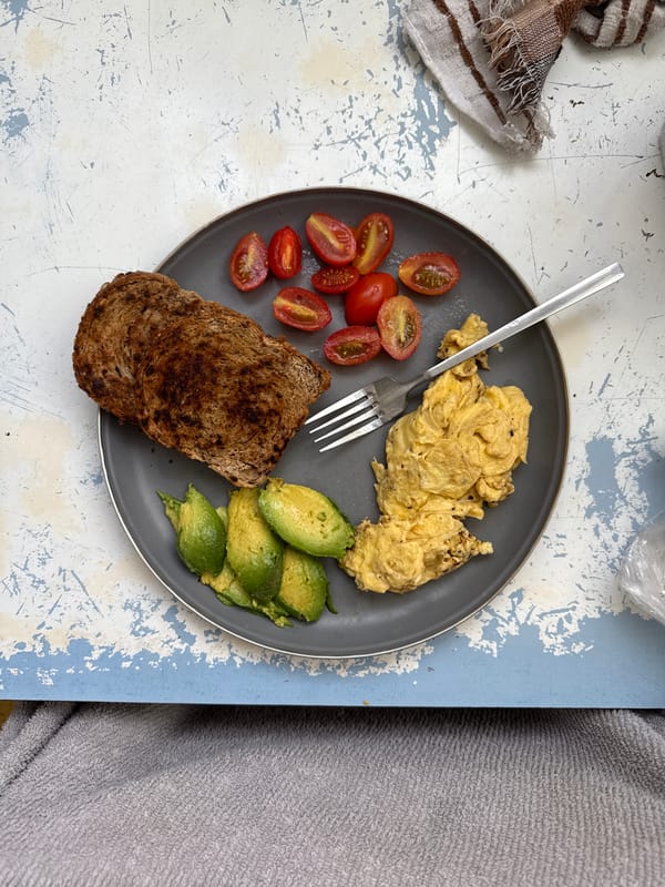 Breakfast plate documented in Buenos Aires featuring eggs and avocado