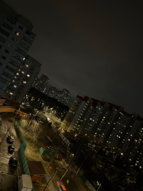 Evening urban scenes documented across Moscow residential areas