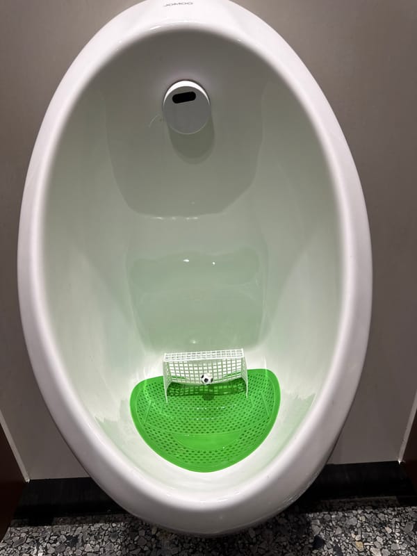 Soccer goal urinal screen spotted in Beijing restroom