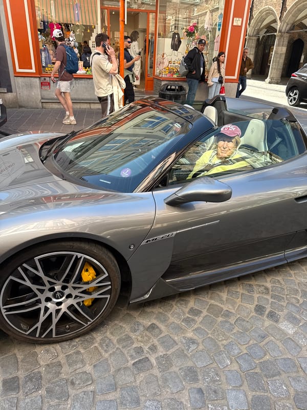 Luxury Maserati sports cars spotted on Bruges cobblestone streets