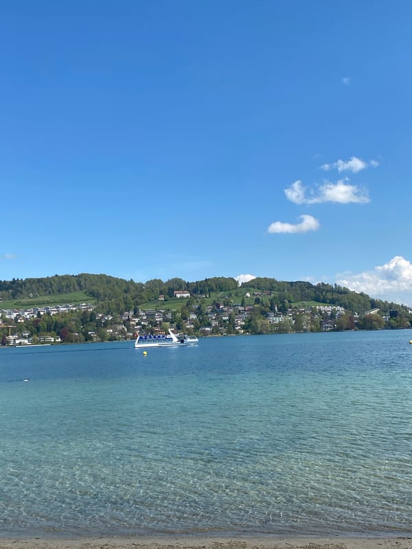 Peaceful spring day documented at Lake Lucerne waterfront