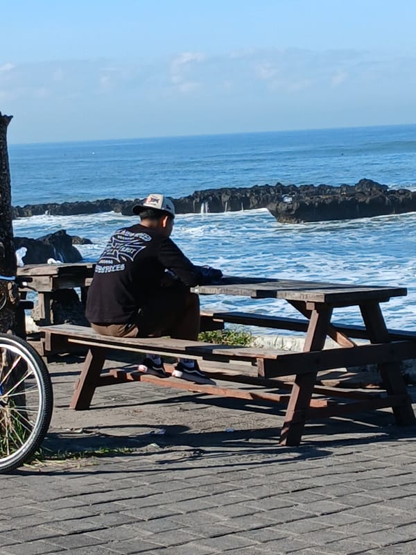 Bali Fruit Ninja truck and beachfront scene, North Kuta