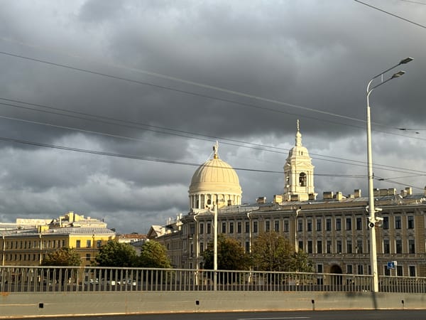 Saint Petersburg under grey skies: river views and tram stops