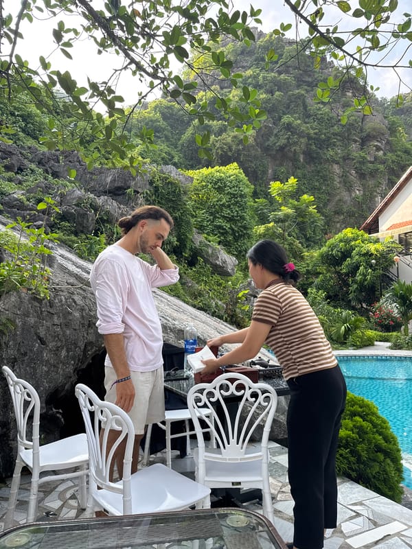 Couple enjoys casual morning outing in Vietnamese mountain region