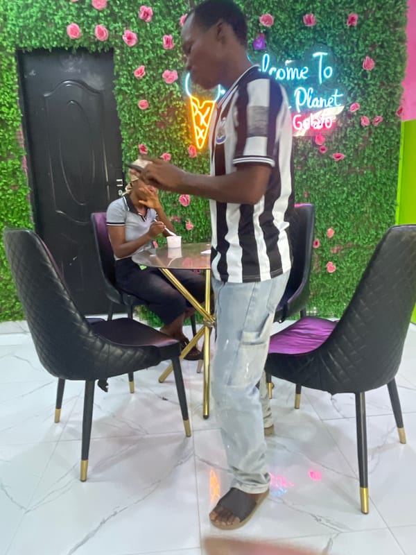 Afternoon stop at a gelato shop in Jalingo, Nigeria