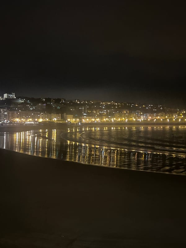 La Concha bay at night, city lights on the water