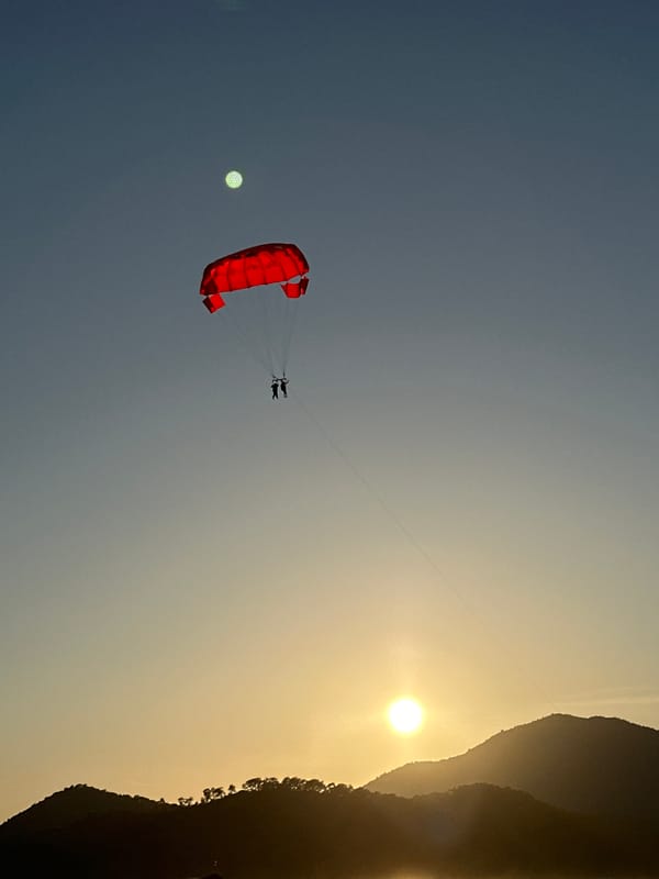 Parasailing and paragliding activities observed over Fethiye Turkey coastline