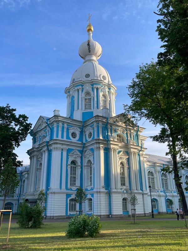 Smolny Cathedral documented under clear skies in Saint Petersburg