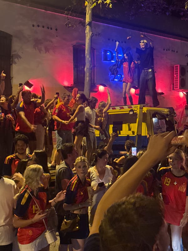 Barcelona streets fill with Spanish flags during late-night celebration