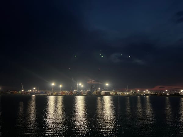 Evening illumination captured at Bulgaria's Port of Burgas