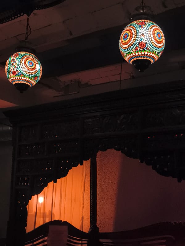Evening scene captured at Barcelona lounge with mosaic lighting