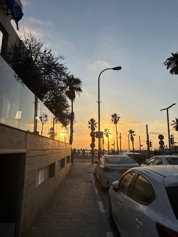 Sunset on the Tel Aviv beachfront promenade