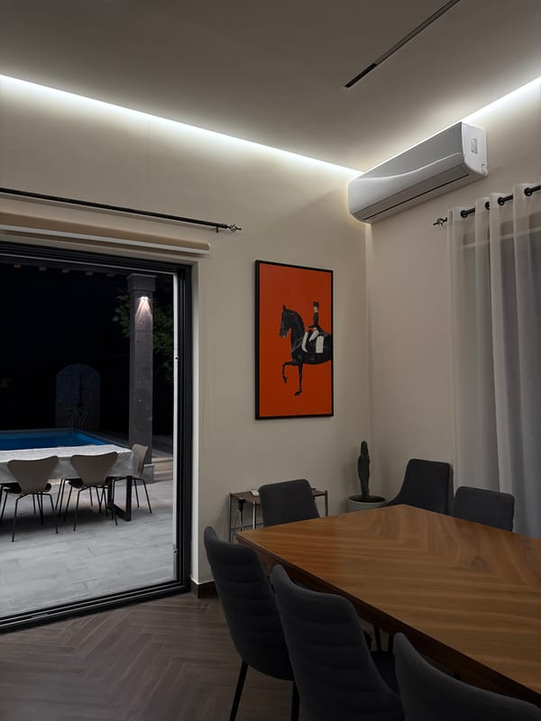 Evening scenes captured at modern Yerevan residence with pool