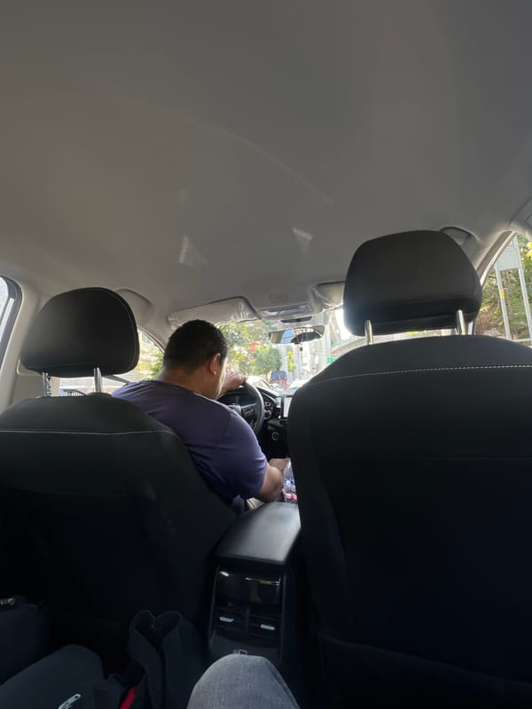 Driver photographed from rear seat in Mexico City vehicle