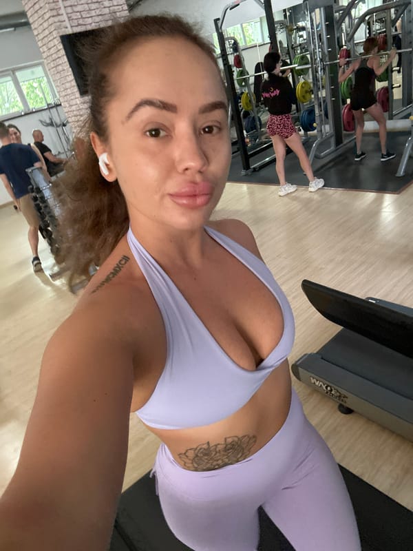Woman documents morning gym workout in Yuzhnouralsk