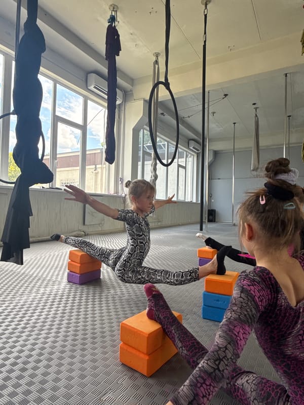 Acrobatics training session at a Dnipro gymnastics studio
