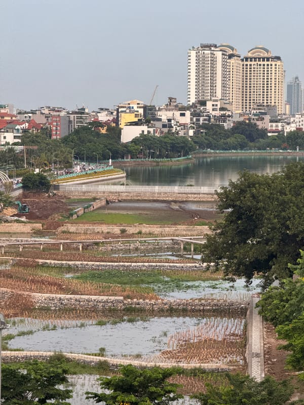 Hanoi street scenes, skyline views, and café interiors