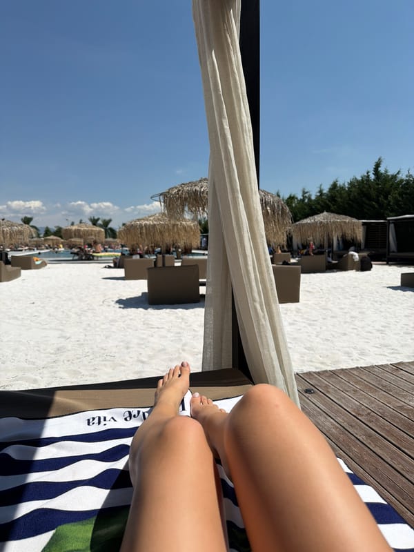 Lounging at a beach club on a sunny summer morning