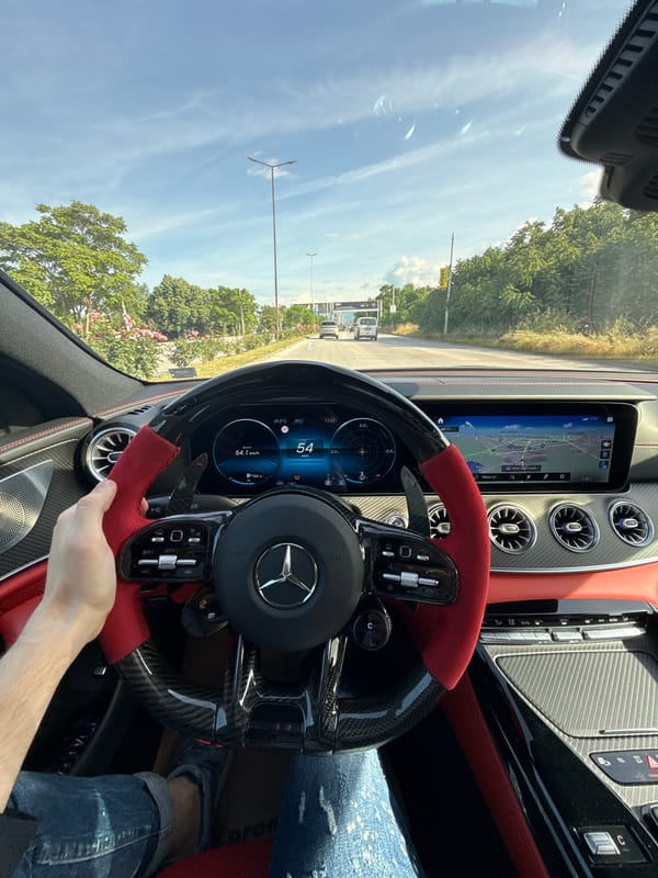 Mercedes dashboard shows 54 km/h speed in Plovdiv