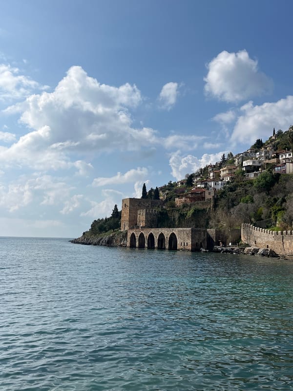 Historical Alanya Castle and Shipyard viewed from coastline