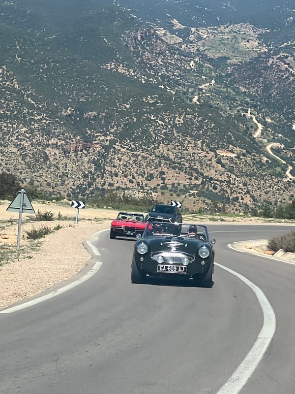 Vintage cars spotted on scenic mountain road near Bin El Ouidane
