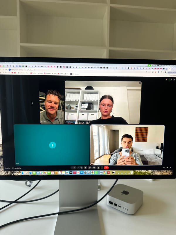 Video conference call with three participants captured in Milan
