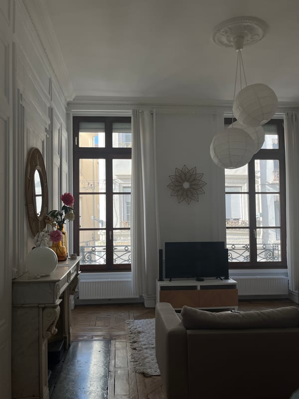 Person in striped shirt spotted in Lyon apartment living room