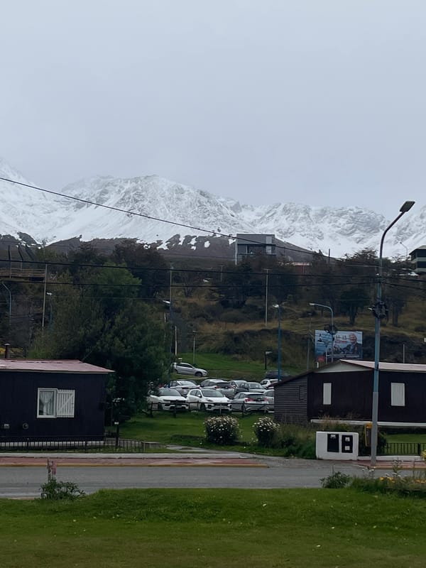 Evening scenes captured across Ushuaia, Argentina's mountain-backed cityscape